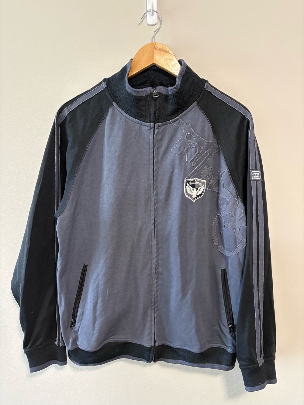 Vintage Billabong Y2K Track Jacket Zip Up Black Gray Embroidered Logo L